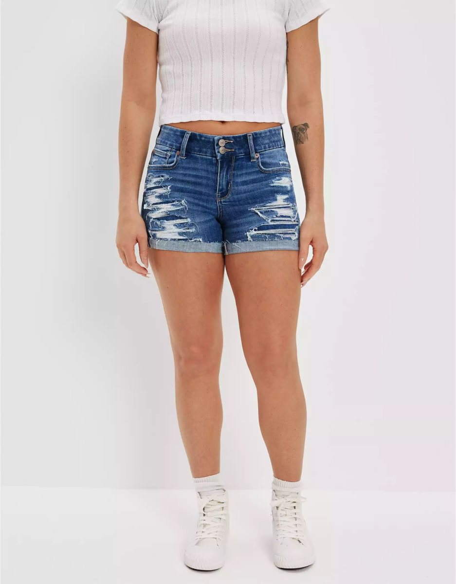 Shorts American Eagle AE Ne(x)t Level Curvy Denim Midi Indigo Lavage Femme | QCB-52880165